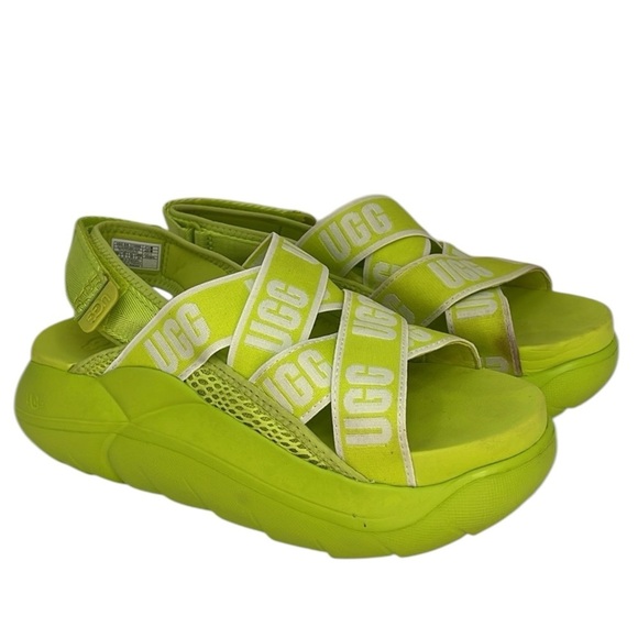 UGG La Cloud Neon Green Platform Sandals Logo Straps Size 7 Style 1110090 - Picture 1 of 10